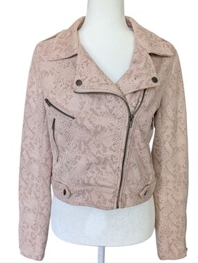 The Impeccable Pig Womens Blush Pink Snake Print Zip Up Moto Jacket Size Medium